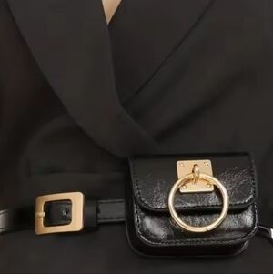 ZARA Vegan Leather Black Bag Belt with Gold Buckle | NWOT